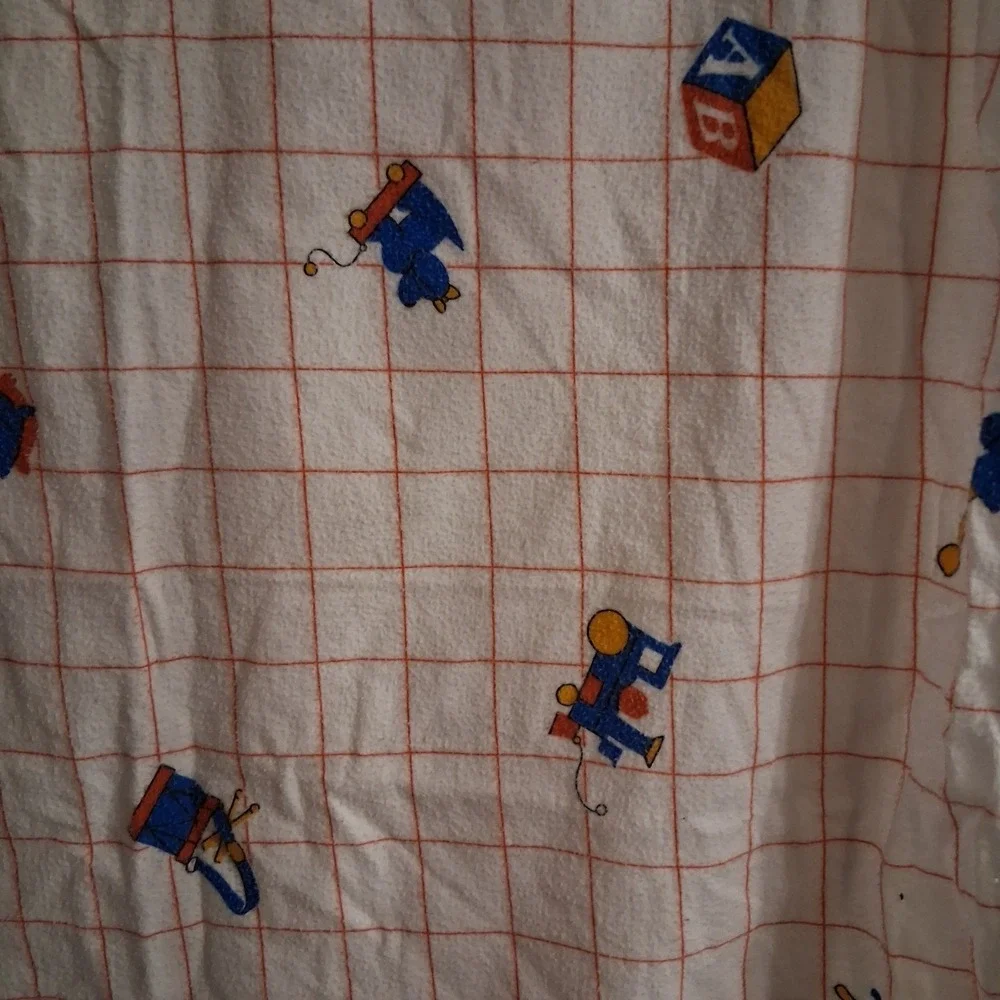Vtg 80s Dundee Teddy Bear‎ Boy Girl AOP Flannel Receiving Blanket Primary Colors